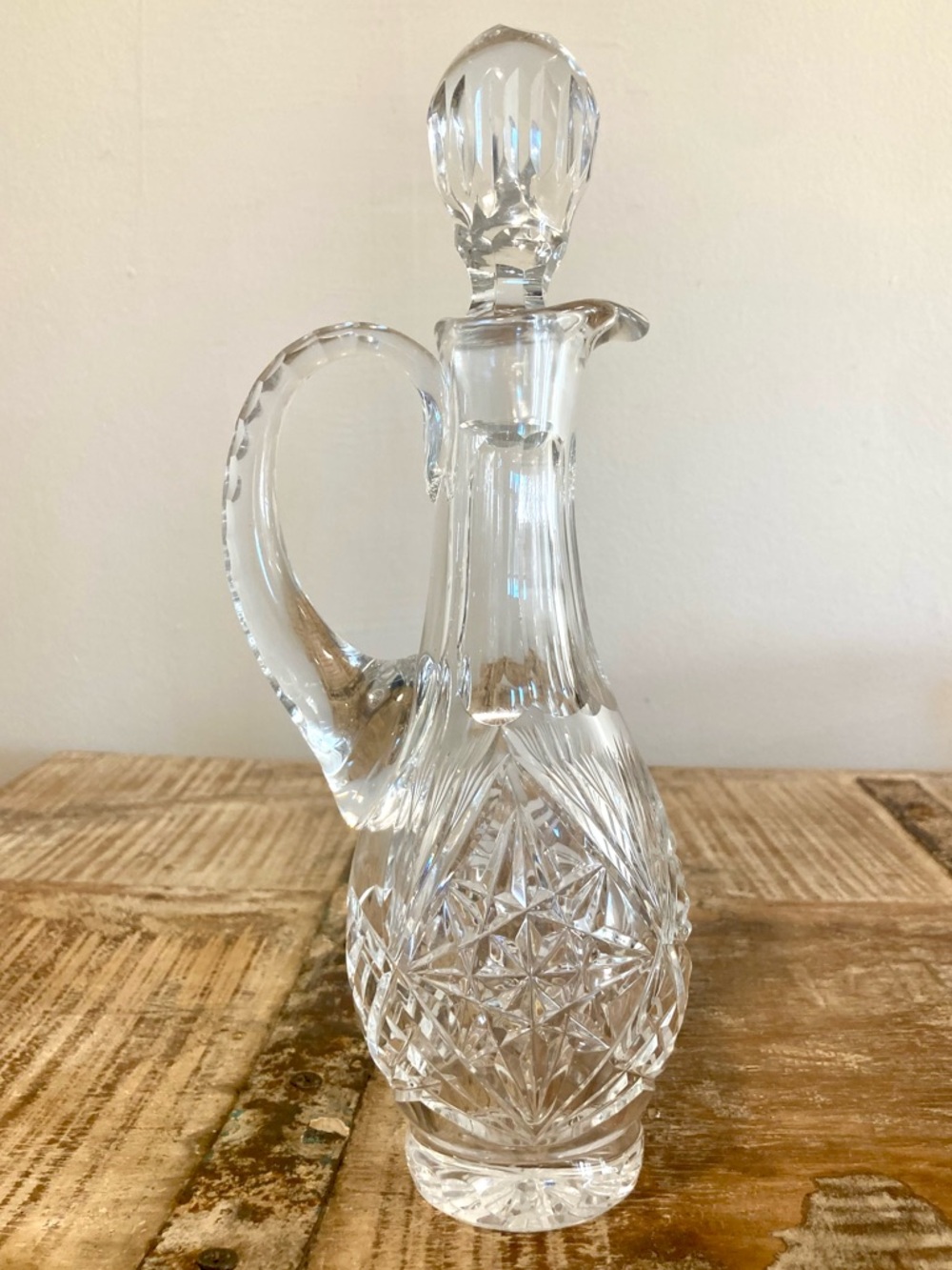 Cut Crystal Cruet Bottle with Stopper - 10”